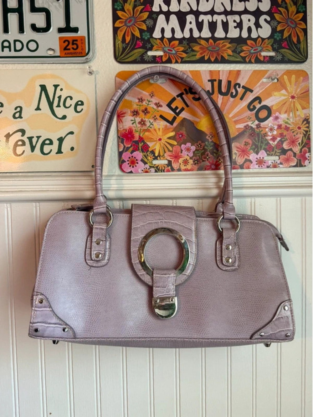 Apt. 9 Lavender Croc Embossed Y2K Satchel Handbag